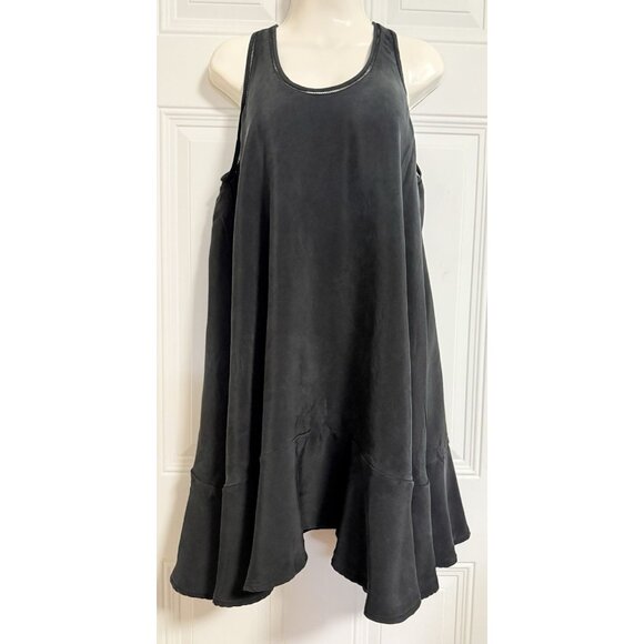 3.1 Black Flowy Lagenlook Dress Minimal Matte Sheen Fairy Whimsy Tier Relaxed - Picture 2 of 5